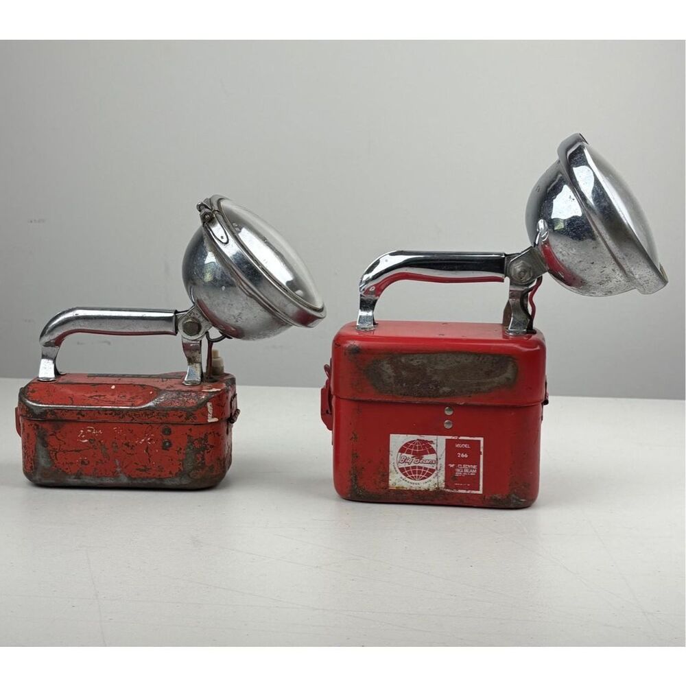 Vtg Teledyne Big Beam 266 Red Metal Flashlights Lantern Combo Railroad Untested